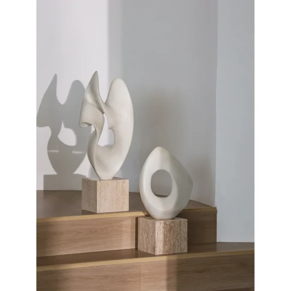 Jade-Effect Twisted Double-Arc Abstract Sculpture in ivory — in a room setting