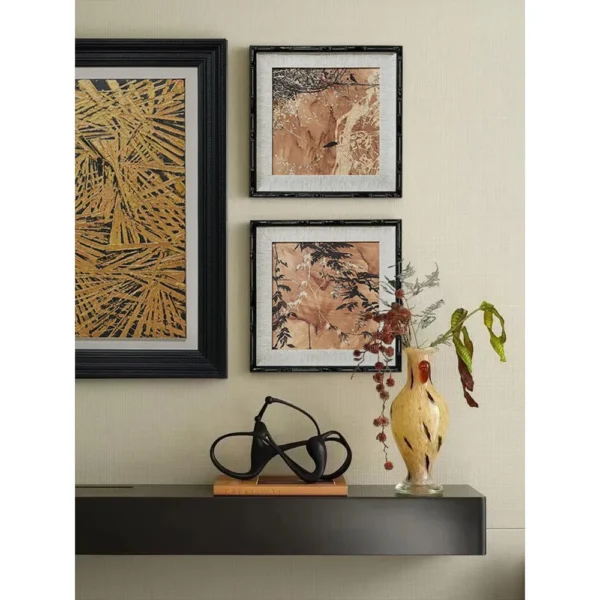 Bamboo Framed Ink Landscape Wall Art Set of 2 in clay — in a room setting