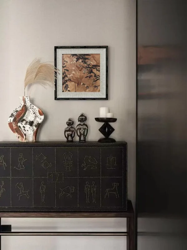 Bamboo Framed Ink Landscape Wall Art Set of 2 in clay — in a room setting