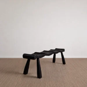 Contour Wave Bench in Charred Black Wood — front view
