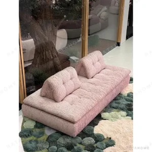 Conversation Double-Sided Sofa in Pink Ribbed Chenille — in a room setting
