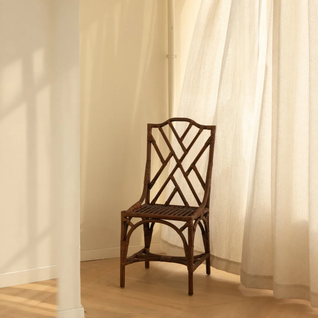 Dark Rattan Fretwork Side Chair in clay — front view