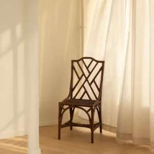 Dark Rattan Fretwork Side Chair in clay — front view