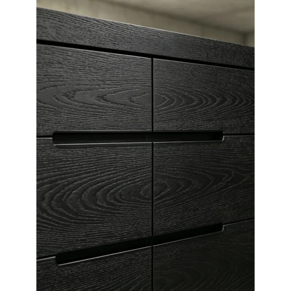 Black Oak Stepped Cabinet with Drawers, 115 cm in black — in a room setting
