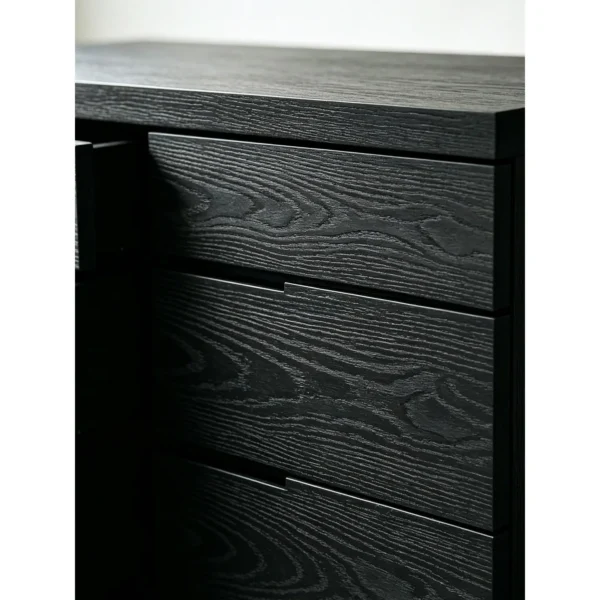 Black Oak Stepped Cabinet with Drawers, 115 cm in black — in a room setting