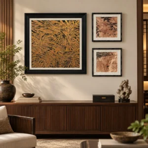 Gold Palm Wall Art Set of 3, 45 x 45 cm Companions in brushed brass — front view