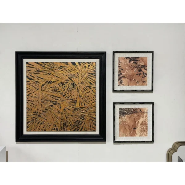 Gold Palm Wall Art Set of 3, 45 x 45 cm Companions in brushed brass — in a room setting