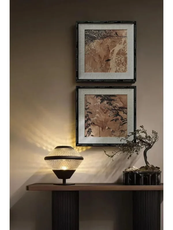Gold Palm Wall Art Set of 3, 45 x 45 cm Companions in brushed brass — in a room setting