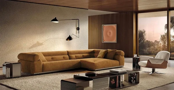 Low-Back Modular Seating System in olive — in a room setting