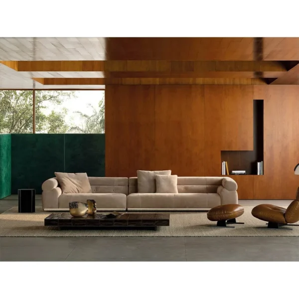 Low-Back Modular Seating System in olive — in a room setting