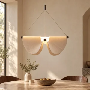 Cream Pleated Fabric Double Fold Pendant Light, 78 cm in oatmeal — front view