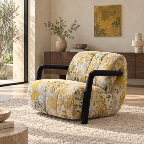 Cream-Style Armchair in mustard — in a room setting