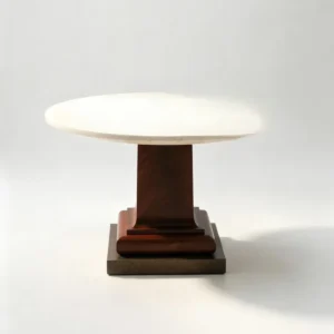 Cream Travertine Round Table in oatmeal — front view