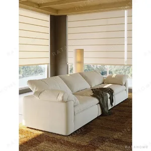 Cream Wabi-Sabi Cloud Sofa in Natural Linen — in a room setting