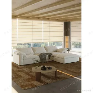 Cream Wabi-Sabi Cloud Sofa in Natural Linen — in a room setting