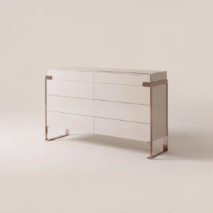 Cream Lacquer Eight-Drawer Chest with Rose Gold Frame in oatmeal — front view