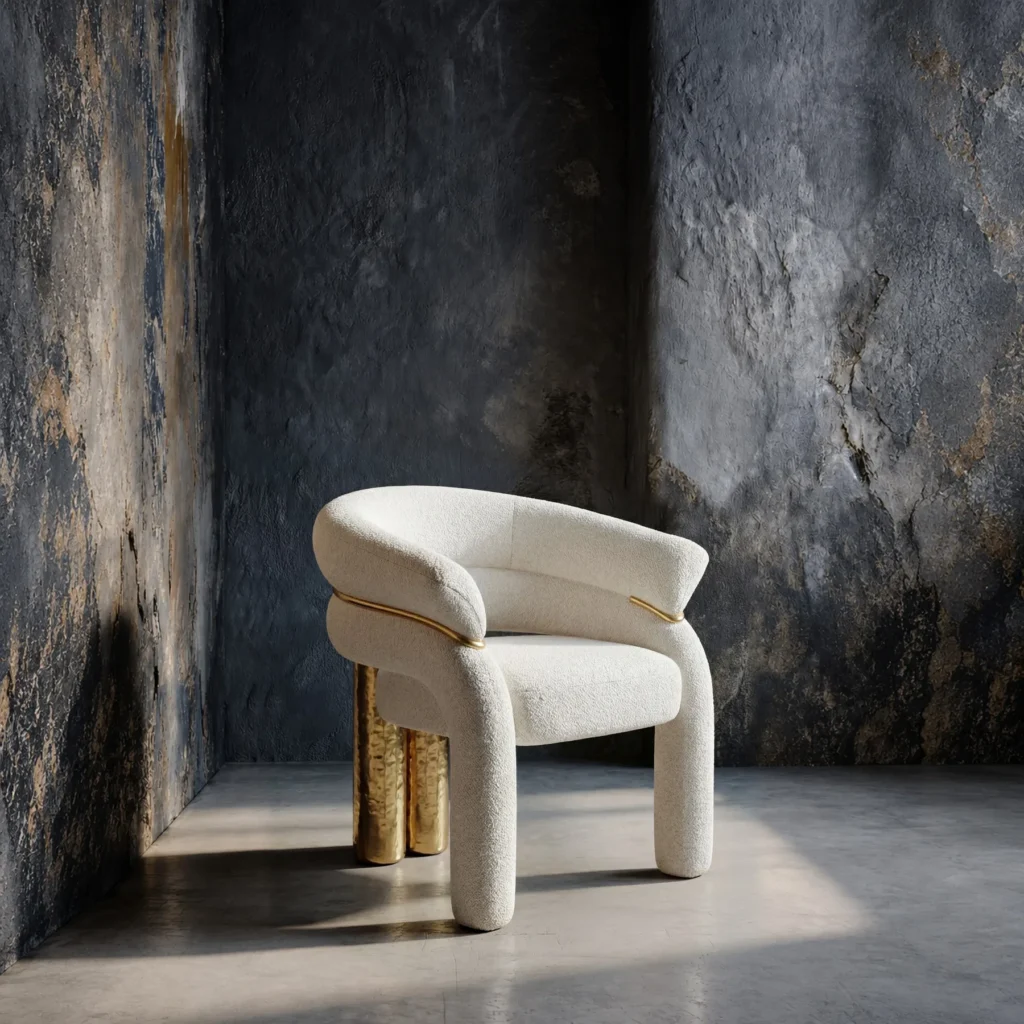Cream White Gilded Chair in brass — front view