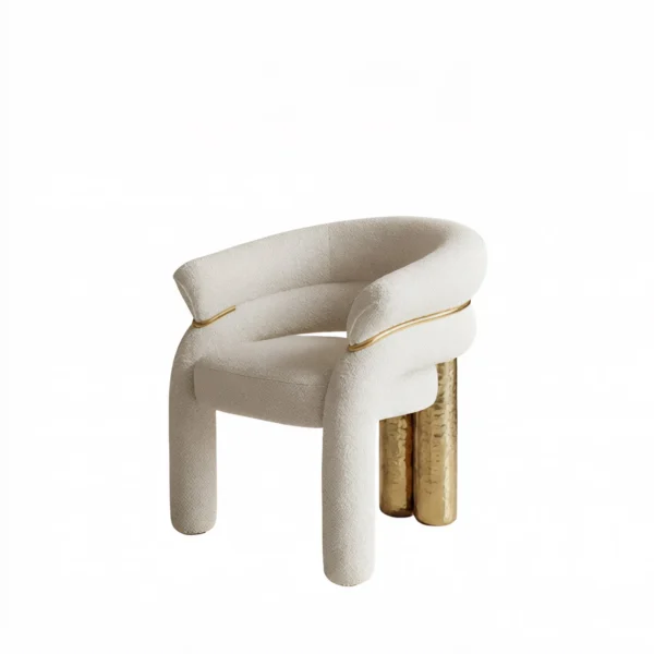 Cream Teddy Tub Chair with Gold Ring on Hammered Brass Legs in oatmeal — in a room setting