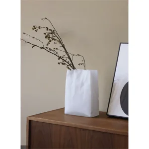 Paper Bag Glass Vases in Frosted White, Three Sizes — in a room setting