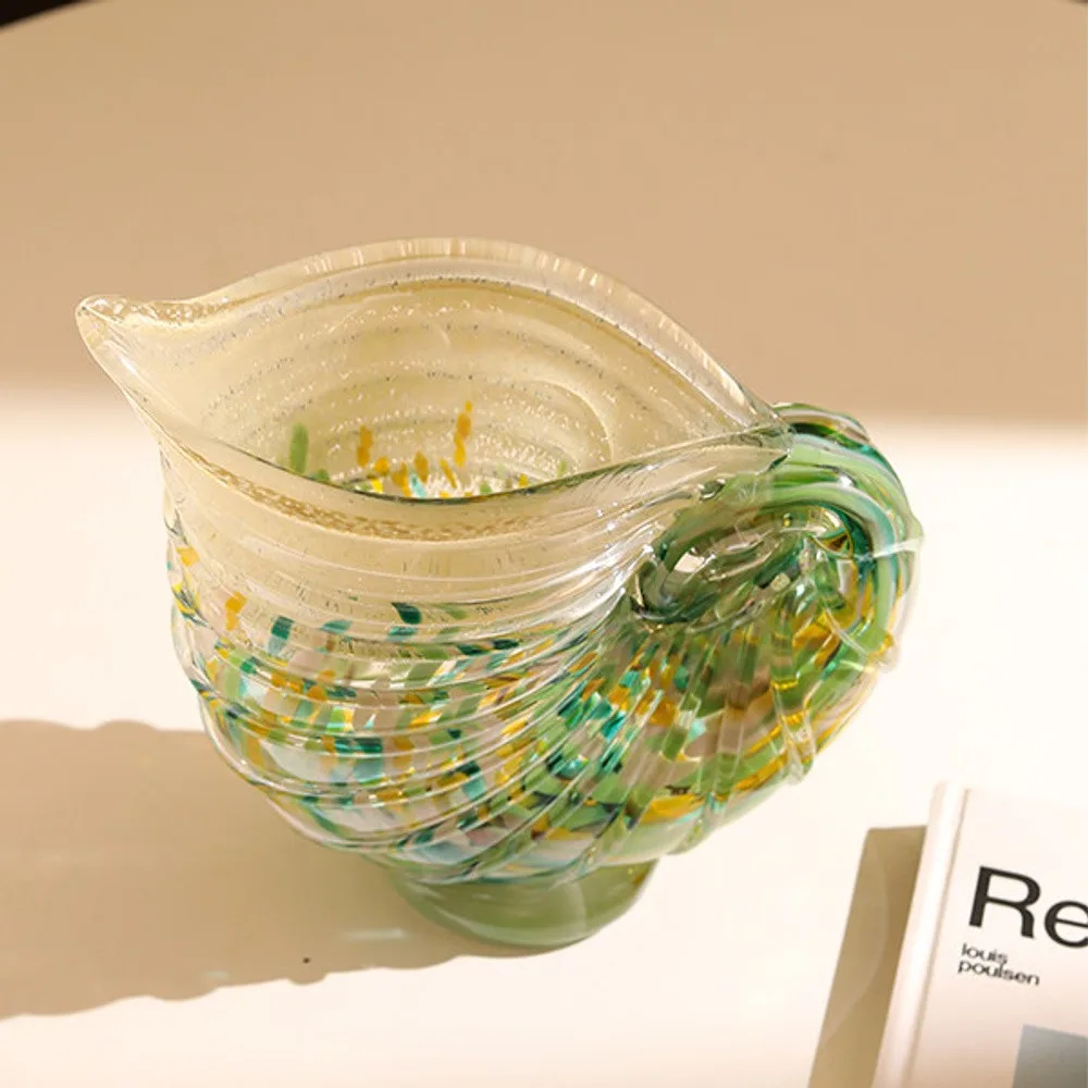 Conch Shell Glass Vase in Green and Yellow, Medium — front view