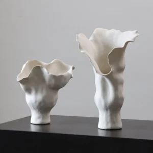 Jingdezhen White Trumpet-Flower Floor Vases, Tall or Short in ivory — front view