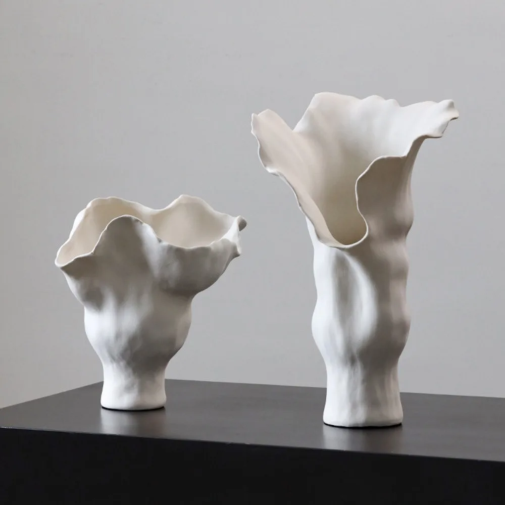 Jingdezhen White Trumpet-Flower Floor Vases, Tall or Short in ivory — front view