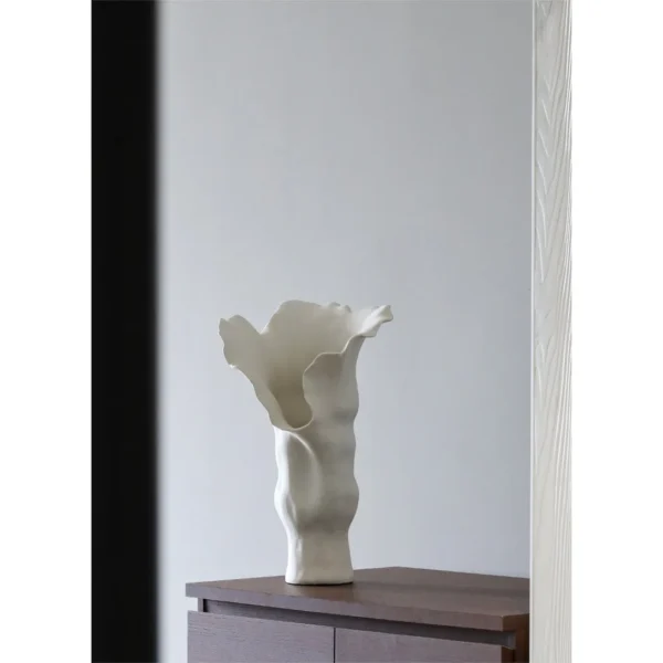 Jingdezhen White Trumpet-Flower Floor Vases, Tall or Short in ivory — in a room setting