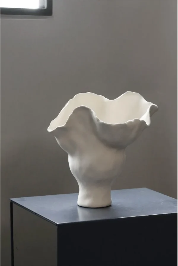 Jingdezhen White Trumpet-Flower Floor Vases, Tall or Short in ivory — in a room setting