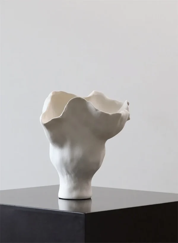 Jingdezhen White Trumpet-Flower Floor Vases, Tall or Short in ivory — in a room setting