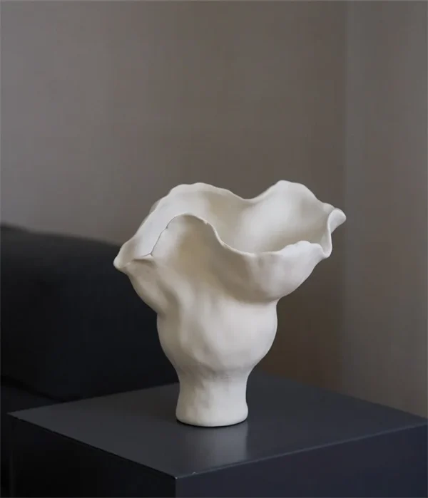 Jingdezhen White Trumpet-Flower Floor Vases, Tall or Short in ivory — in a room setting