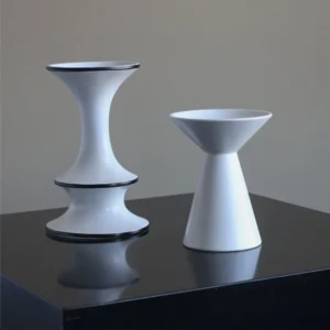 Dancing Form White Ceramic Bud Vases, Three Sizes in ivory — front view