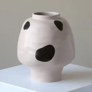 Cream Round-Belly Ceramic Jar in oatmeal — front view