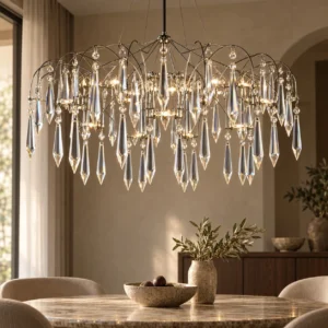 Crystal Chain Web Chandelier, 57 or 114 Drops in silver — front view
