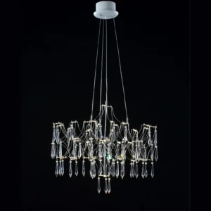 Crystal Chain Web Chandelier, 57 or 114 Drops in silver — in a room setting