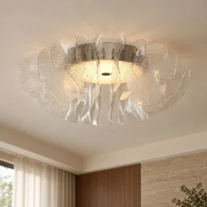 Crystal Petal Flush Ceiling Light in ivory — front view