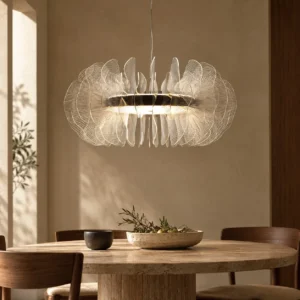 Crystal Petal Flat Round Pendant Light, Three Sizes in silver — front view