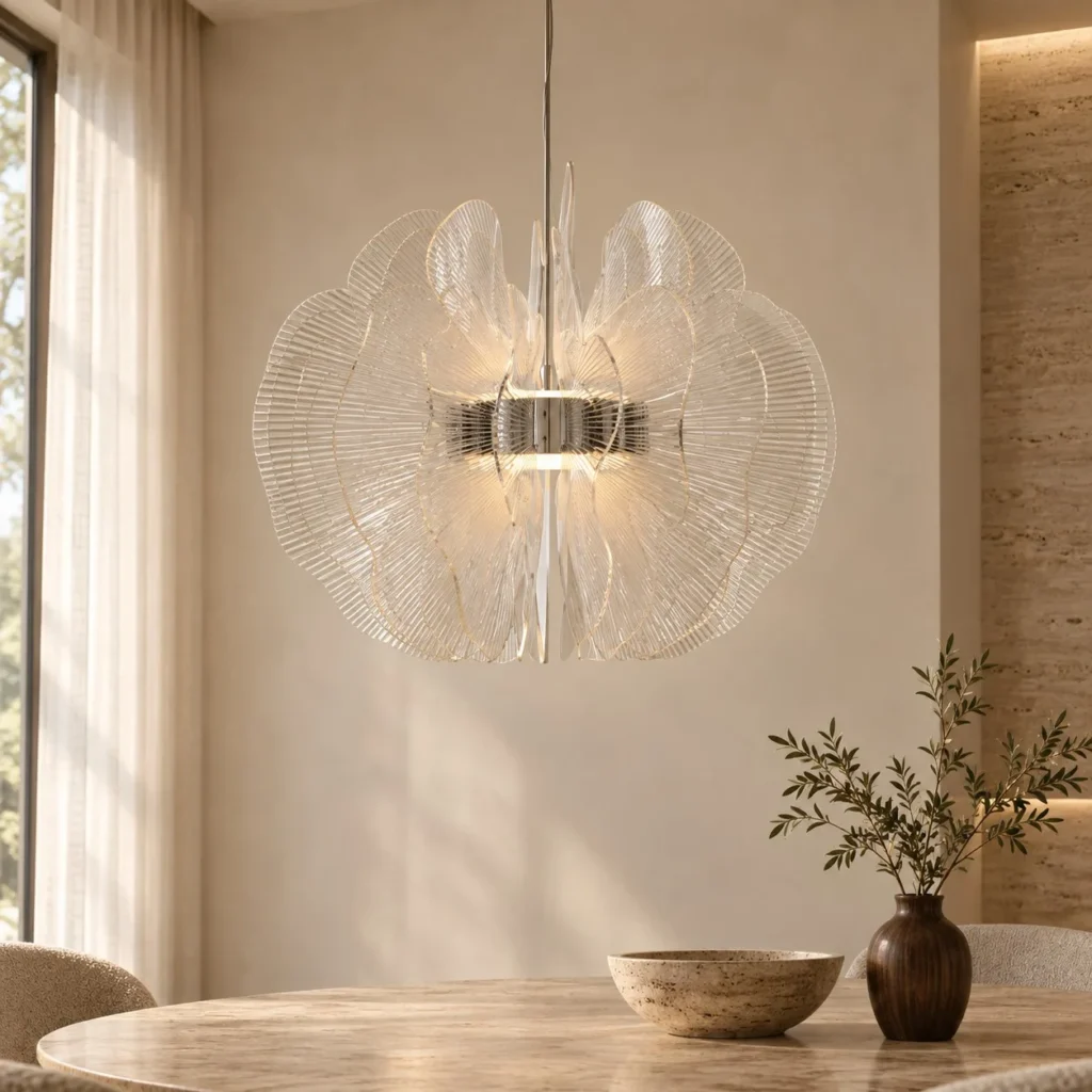 Crystal Petal Globe Pendant Light, Three Sizes in silver — front view