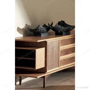 Cube Cabinet in Walnut and Oak with Open Side Shelves — in a room setting