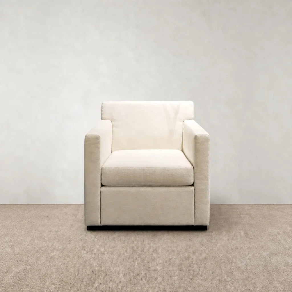 Cube Lounge Chair in solid oak — front view