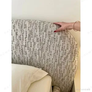 Curved Cotton-Linen Bed with Inset Mattress Frame in sand — in a room setting