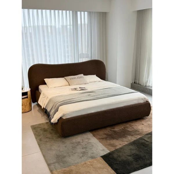 Large Curved Cotton-Linen Bed in Maillard Brown — in a room setting