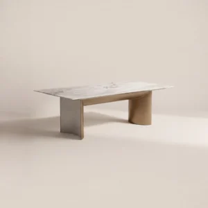 Pink-White Marble Dining Table in ivory — front view