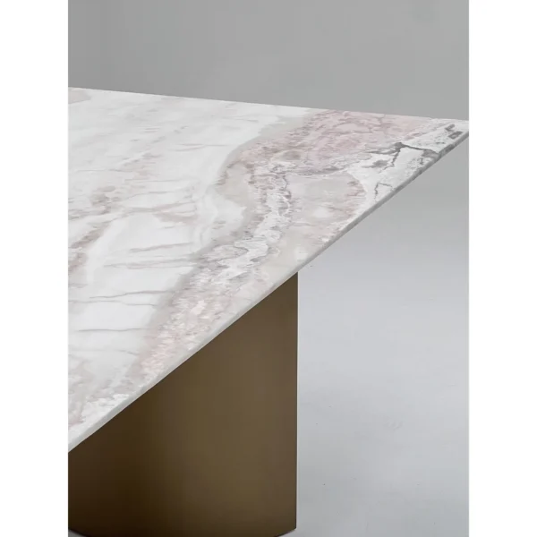 Pink-White Marble Dining Table in ivory — in a room setting