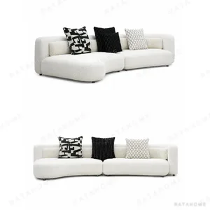Curved Sofa in Cream Shearling with Rounded Modules — in a room setting