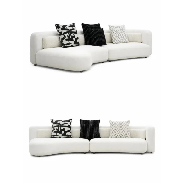 Curved Sofa in Cream Shearling with Rounded Modules — in a room setting