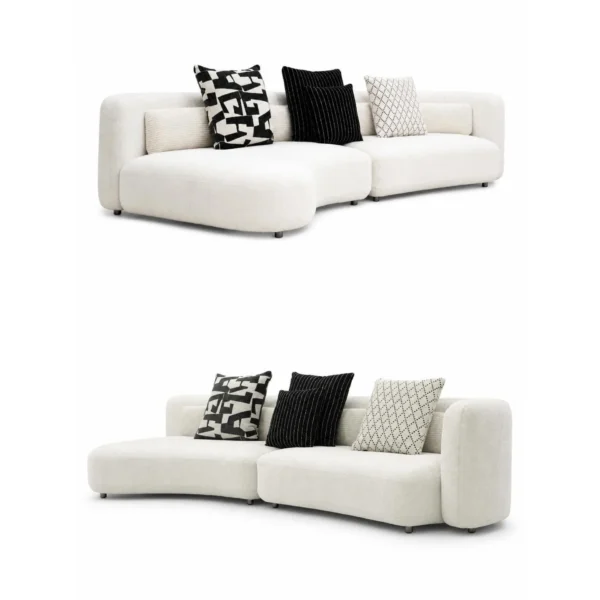 Curved Sofa in Cream Shearling with Rounded Modules — in a room setting