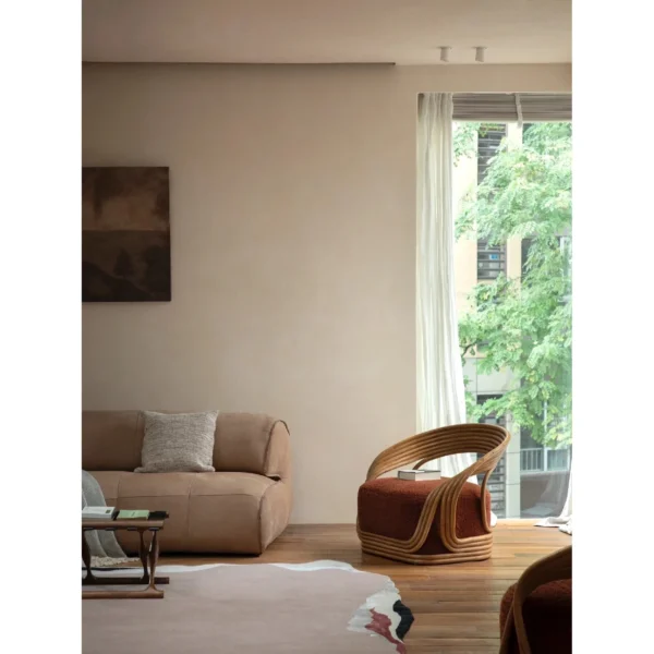 Bentwood Rattan Lounge Chair with Plush Cushion, 72 cm in clay — in a room setting