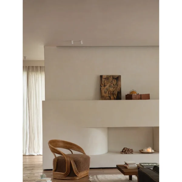 Bentwood Rattan Lounge Chair with Plush Cushion, 72 cm in clay — in a room setting