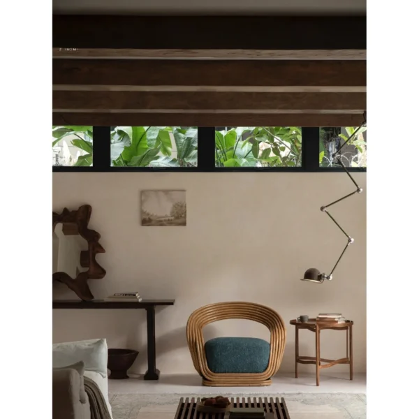 Bentwood Rattan Lounge Chair with Plush Cushion, 72 cm in clay — in a room setting