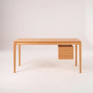 Beech Writing Desk with Hidden Drawer and Hanging Cabinet in natural oak — front view